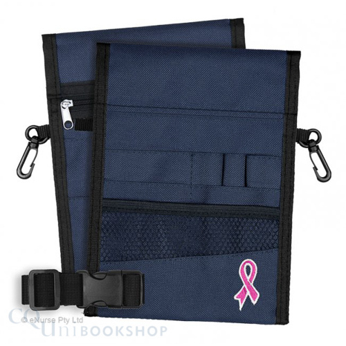 Nurse Pouch 13 Pocket Double Sided ( Navy - Pink Ribbon )