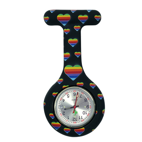 Silicone Fob Watch with Date Function ( Rainbow Hearts )