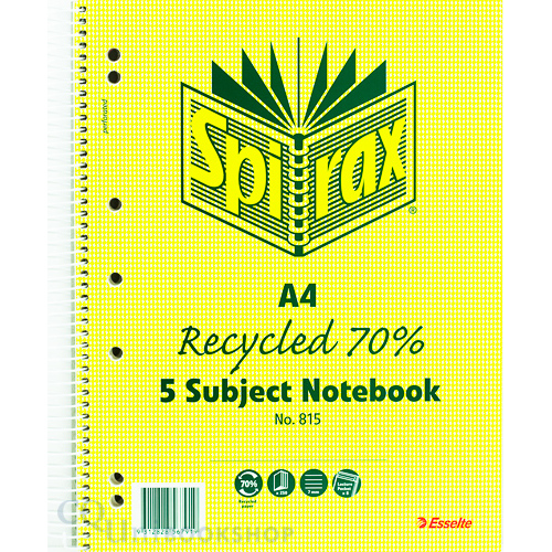 Spirax Recycled 5 Subject Notebook ( A4 - #815 )