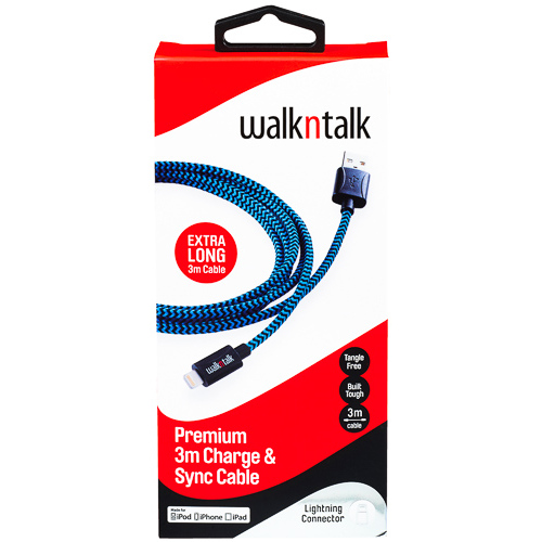 Premium Charge and Sync Cable ( USB -> Lightning - 3m - Blue/Black Braid )