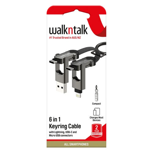 6 in 1 Keyring Cable with Lightning, USB-C and Micro USB Connectors