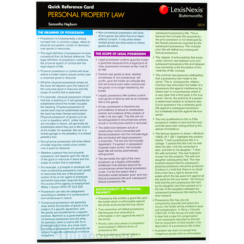Quick Reference Card: Personal Property Law